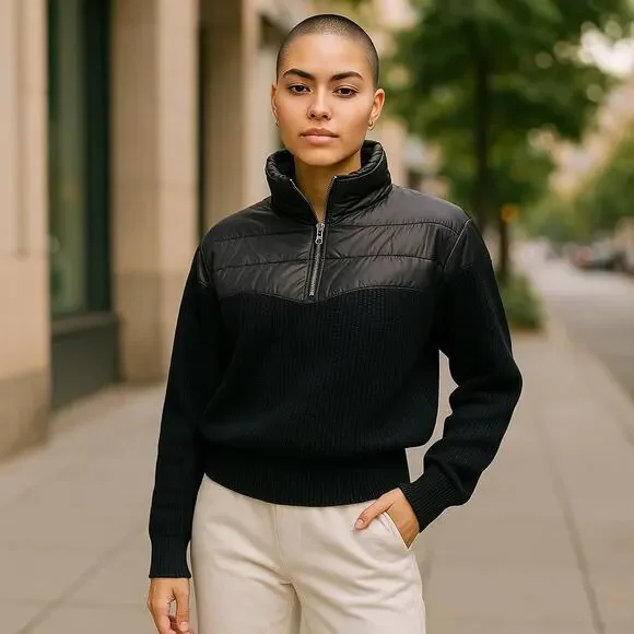 Varley Mixed Media Long Sleeve Sweater Quarter Zip Pullover Sz M - Picture 1 of 3